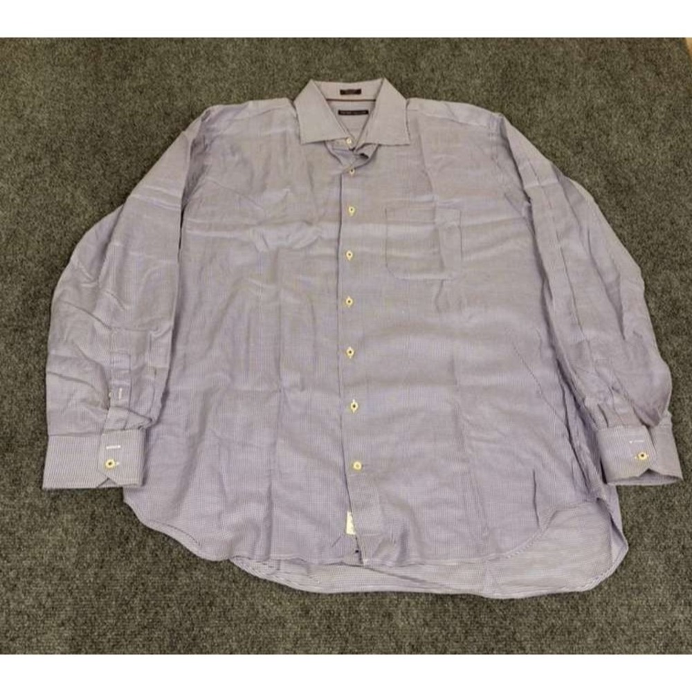 Peter Millar Mens Houndstooth Button Up Shirt Long Sleeve Blue Cotton Size XL
